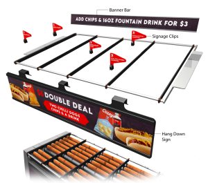 roller grill merchandiser (graphic - system breakdown)) - sellavator roller grill system - food sign pros rollergrillsigns.com